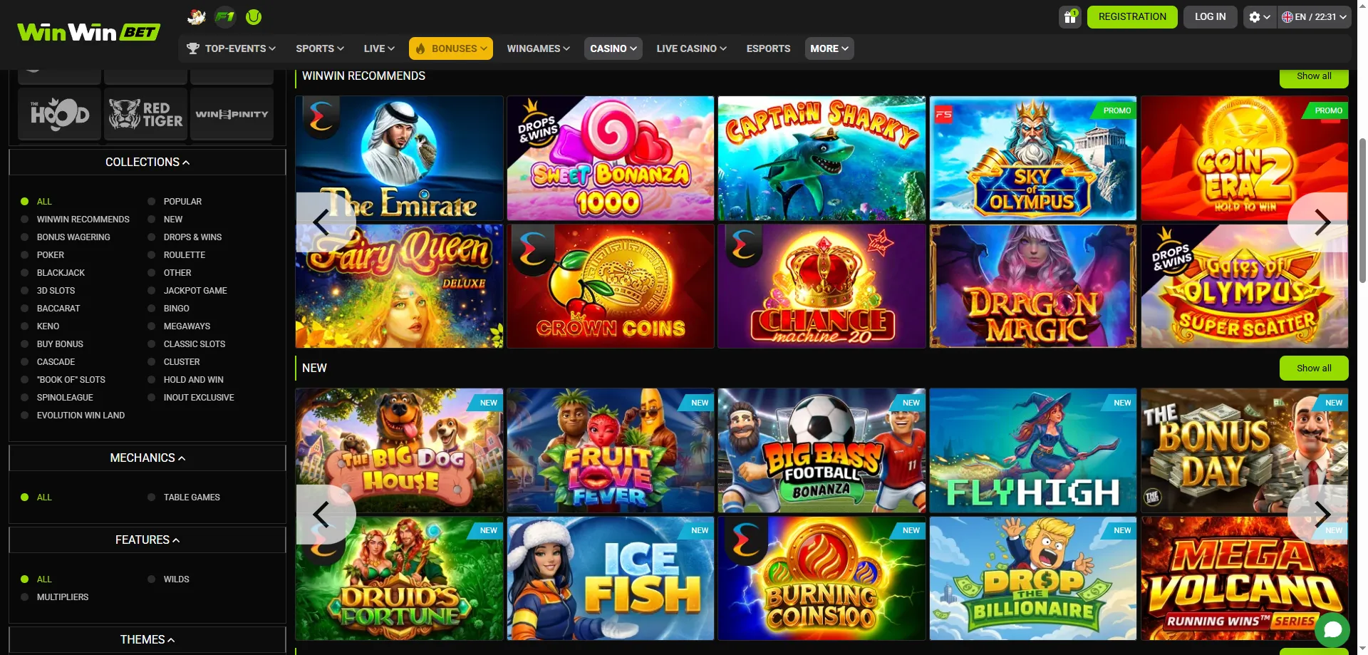 Machines à sous WinWin Bet — plus de 5 000 jeux certifiés iTechLabs