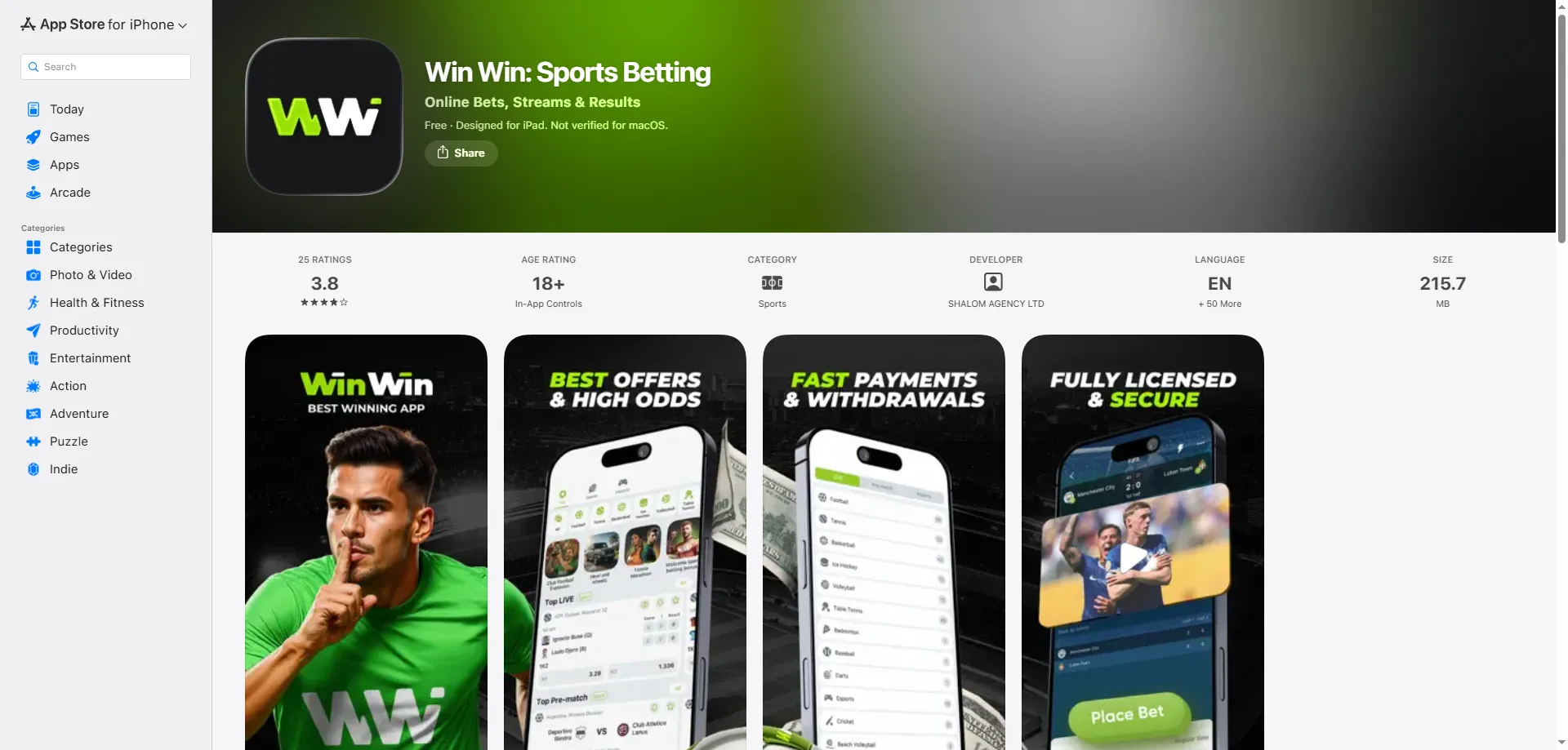 Application mobile WinWin Bet — télécharger APK Android ou PWA iOS